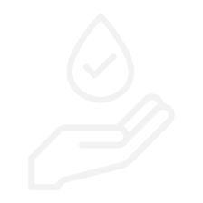 A faint light-gray icon showing a hand holding a teardrop shape with a checkmark inside, used as a generic placeholder graphic.