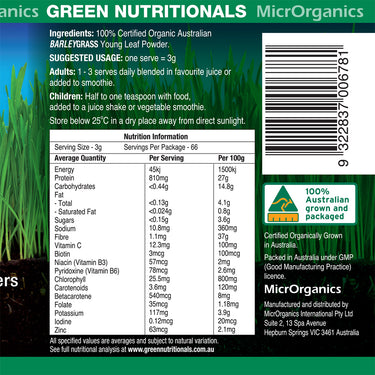 Green Nutritionals Australian 100% Organic Barleygrass