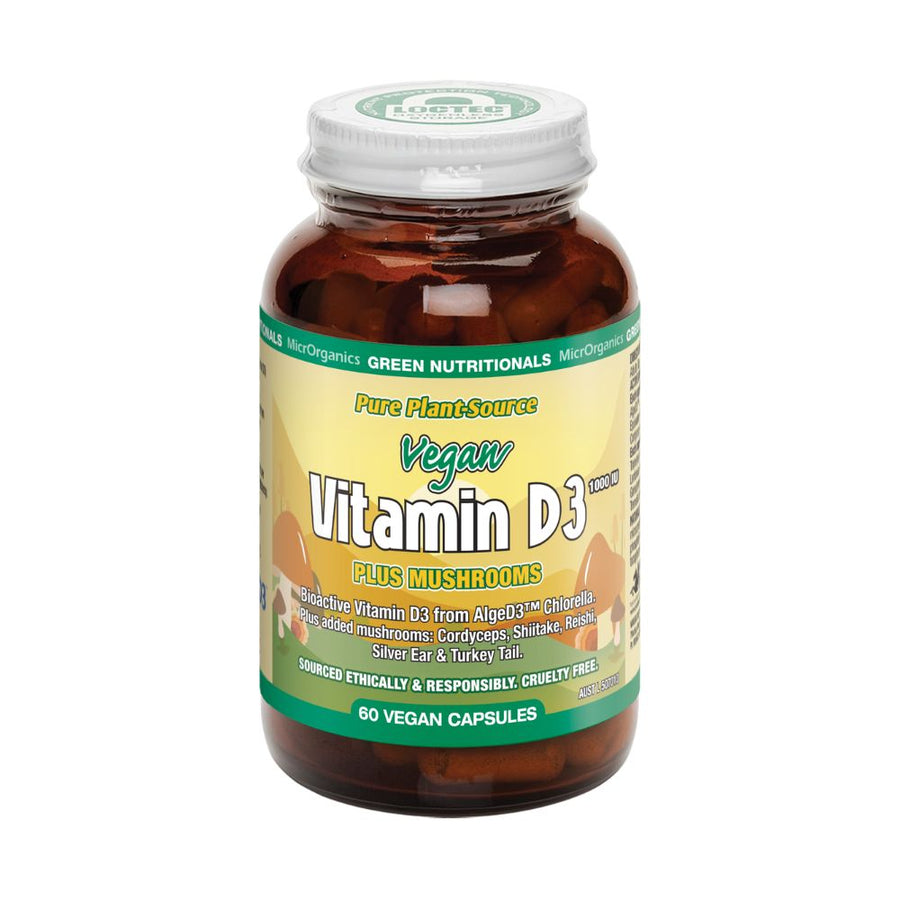 Green Nutritionals Vegan Vitamin D3 1000IU + Mushrooms 60 Capsules