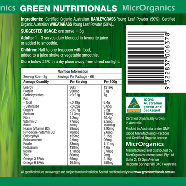 Green Nutritionals Australian 100% Organic Supergrass Powder