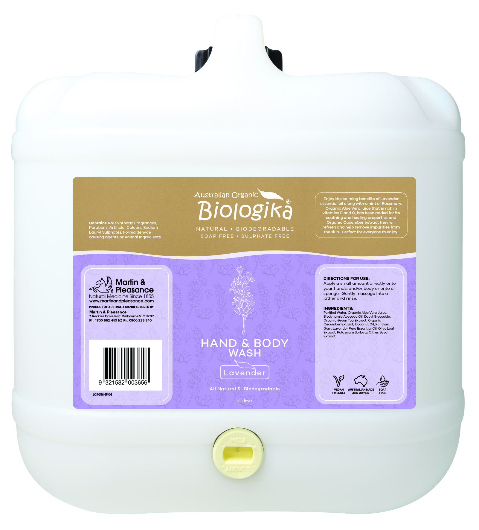 Biologika Organic Lavender Hand & Body Wash BULK15L Martin & Pleasance
