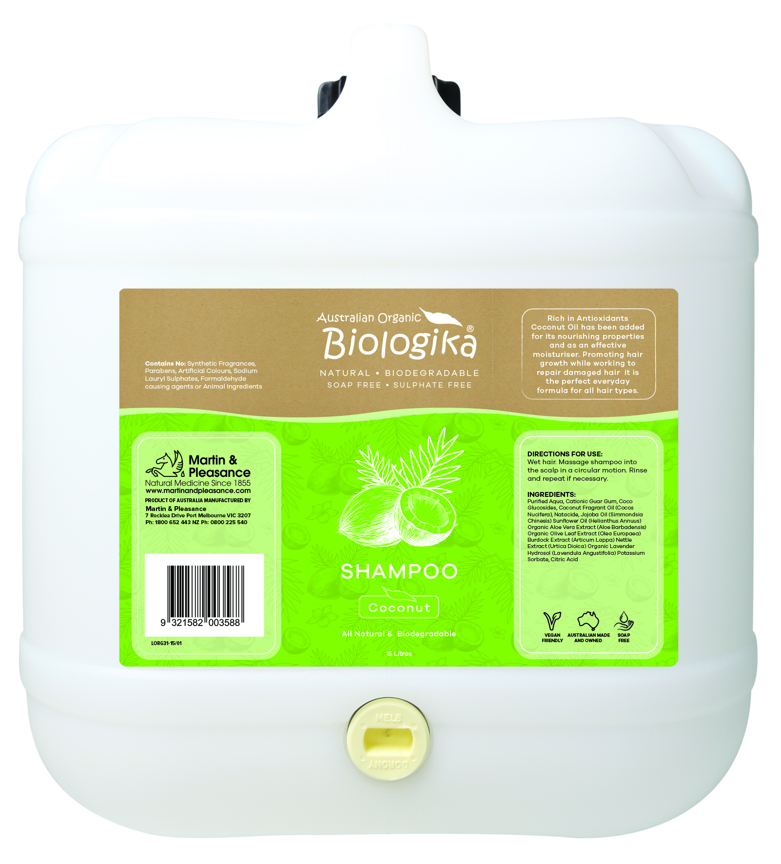Biologika Organic Coconut Shampoo BULK 15L Martin & Pleasance