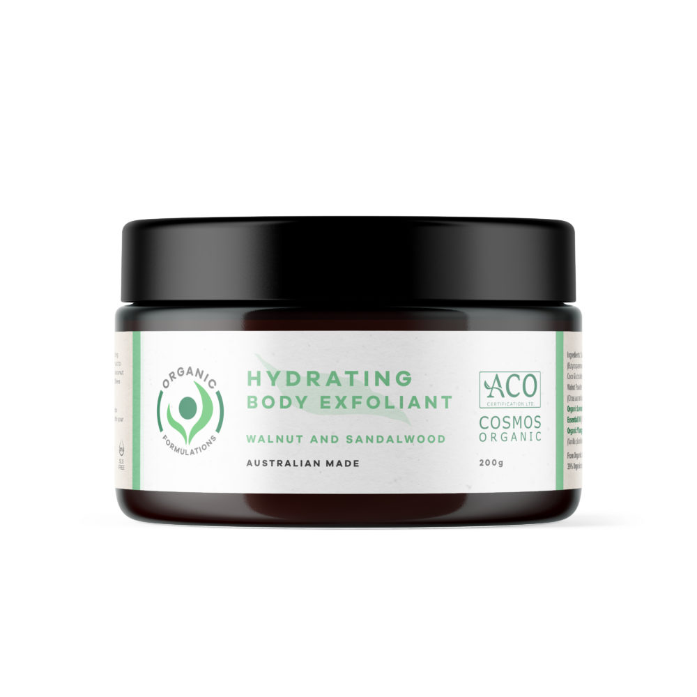 Organic Formulations Hydrating Body Exfoliant with Walnut and Sandalwood 200g Front