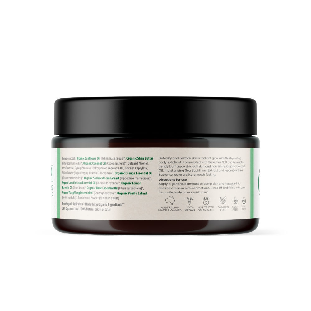 Organic Formulations Hydrating Body Exfoliant with Walnut and Sandalwood 200g Back