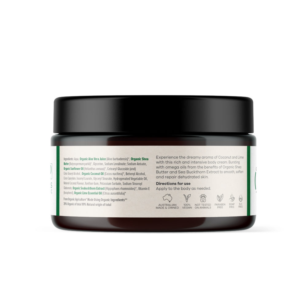 Organic Formulations Intensive Body Cream with Coconut and Lime 200mL Back