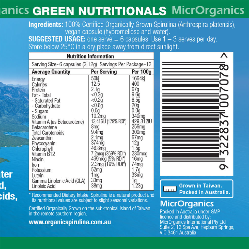 Green Nutritionals Mountain Organic Spirulina Martin & Pleasance