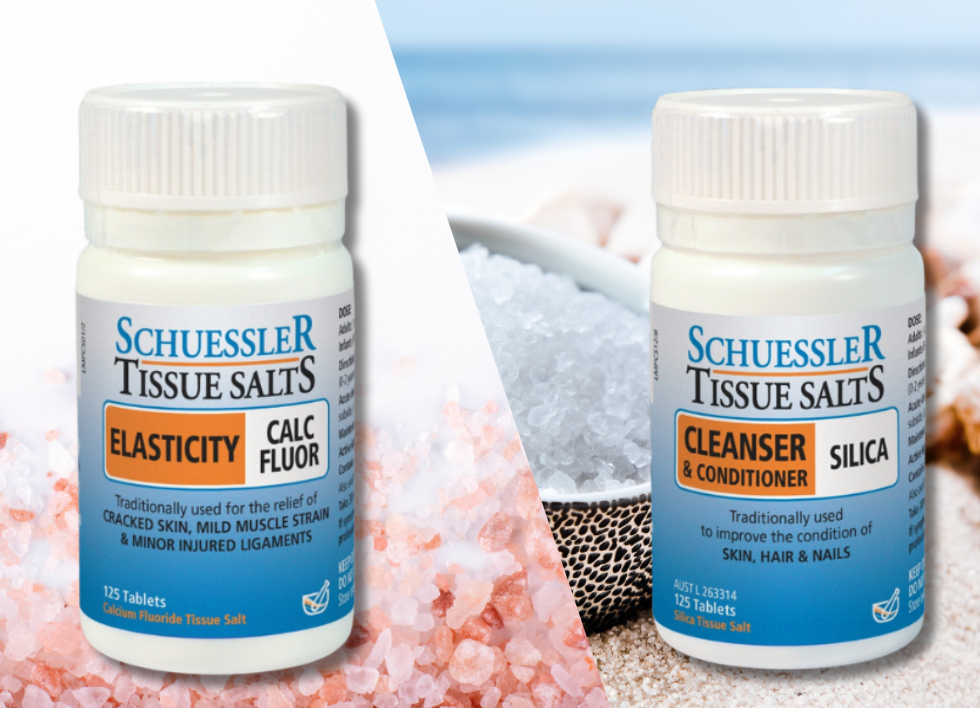 Schuessler Tissue Salts Calc Fluor Elasticity and Schuessler Tissue Salts Silica Cleanser & Conditioner