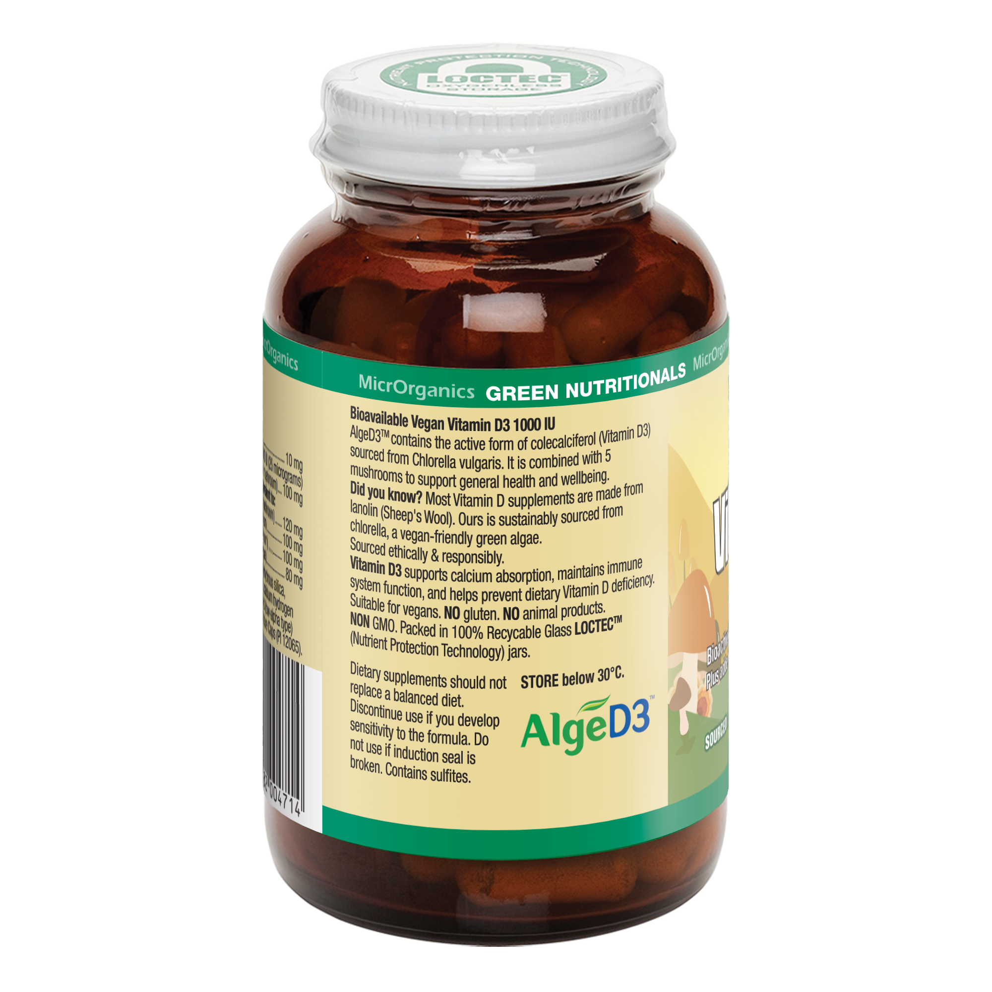 Green Nutritionals Vegan Vitamin D3 1000IU + Mushrooms 60 Capsules - Image 2